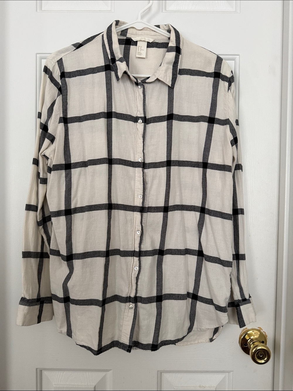 H&M Women’s Black White Windowpane Check Plaid Button-Up Shirt Size 12